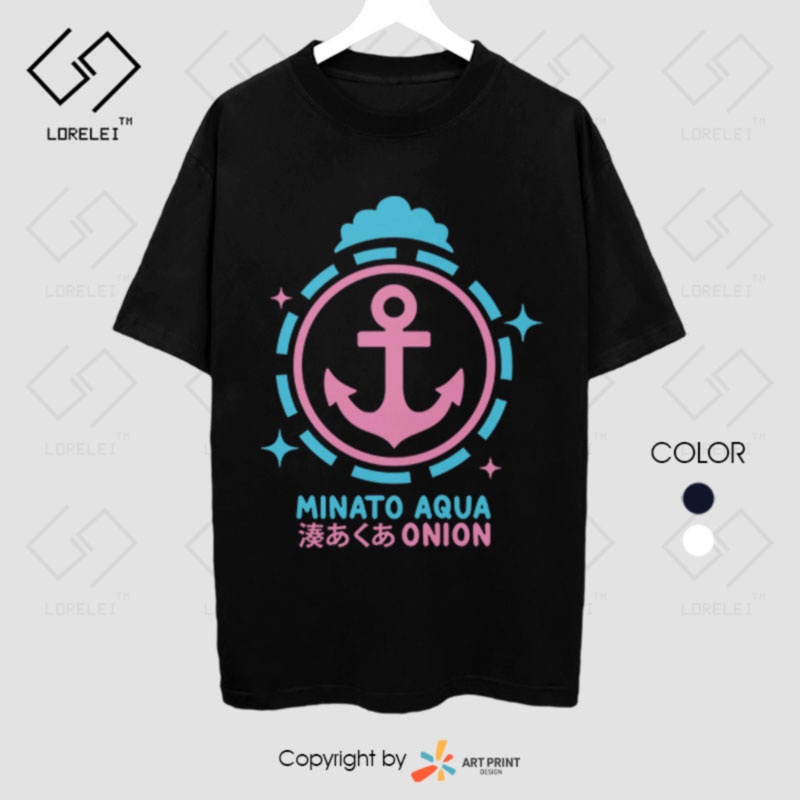 Áo thun Hololive Minato Aqua (Black/White) ngắn tay