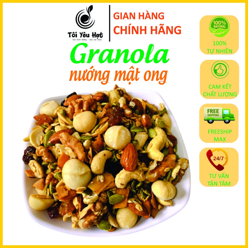Granola siêu hạt ngũ Cốc ăn kiêng nướng mật ong 500g dùng cho giảm cân, ăn kiêng, tăng cơ-Tôi Yêu Hạt