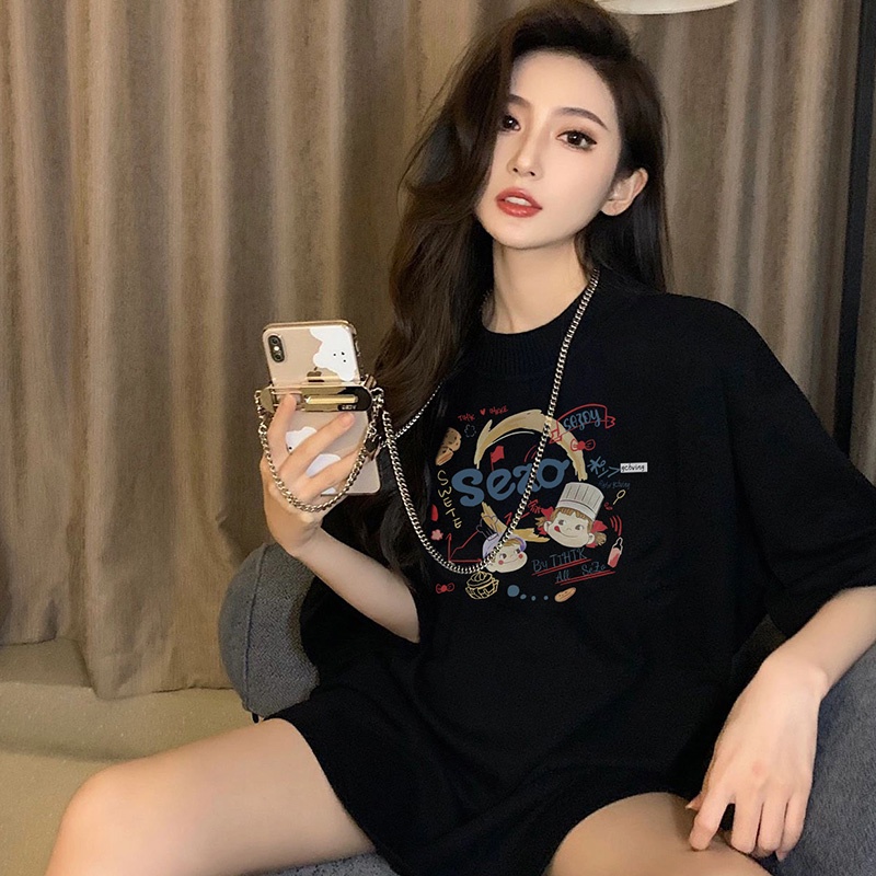 Áo Thun Tay Ngắn Cổ Tròn Dáng Rộng Thời Trang Hàn Quốc Cho Nữ