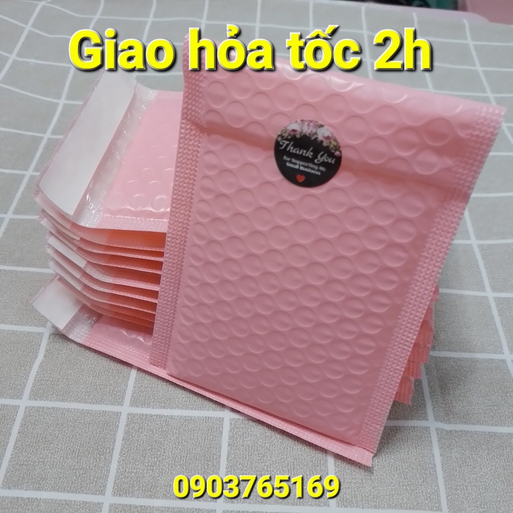 Combo 10 Túi bóng khí gói hàng chống sốc, túi lót bóng khí màu hồng tặng kèm tem thank you