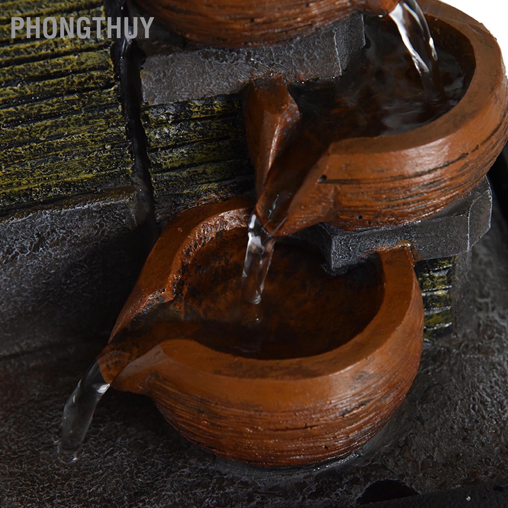 Thác nước phong thuỷ - Đài Phun Nước Để Bàn Có Đèn LED Ánh Sáng Vàng Trang Trí