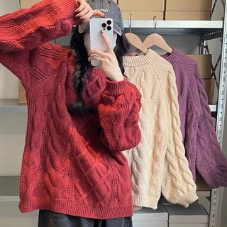 Áo len nữ vặn thừng form rộng, áo len noel, tết