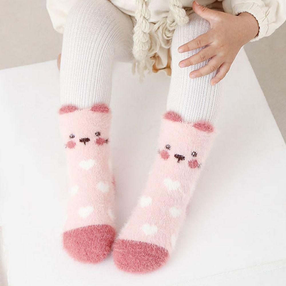 Đôi Vớ Nhung Dày Cổ Cao Đến Giữa Bắp Chân In Họa Tiết Động Vật Dễ Thương