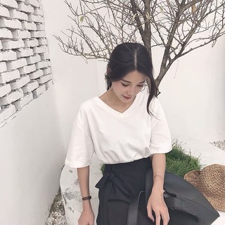 MM944 Áo phông nữ, áo thun nữ cổ tim basic (hàng Quảng Châu) cao cấp