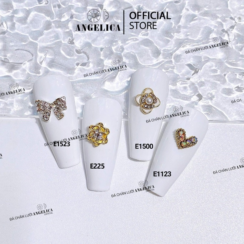 Phụ kiện nail tráng trí móng tay, Charm kim loại cao cấp ánh vàng, bạc 3D đính móng hình nơ, tim