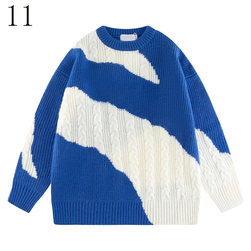 Áo Sweater Dệt Kim Cổ Tròn Màu Sắc Tương Phản Phong Cách Hip Hop Đường Phố Thời Trang Thu Đông Cho Nam Và Nữ