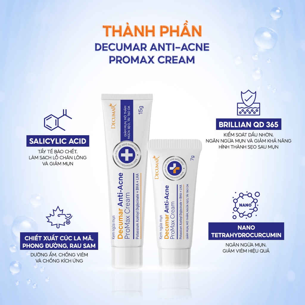 Kem Ngừa Mụn, Mờ Thâm, Ngừa Sẹo, Tái Tạo Da Decumar Anti-Acne Promax Cream 7g & 15g