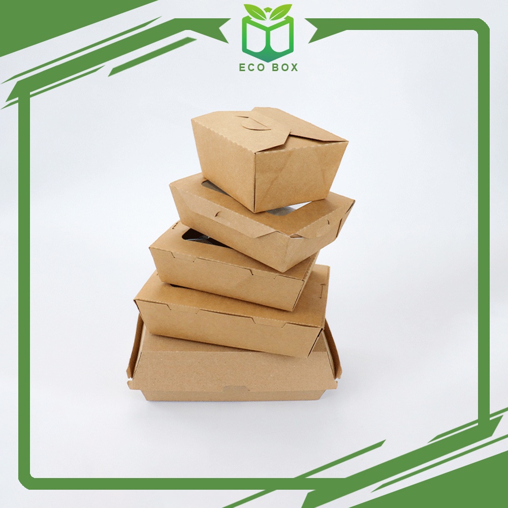 SET 10 [Hộp Móc Chéo] - Hộp Giấy Kraft Đựng Thức Ăn, Thực Phẩm, Phủ PE Chống Thấm Nước, An Toàn, Đựng Cơm, Salad, Xôi