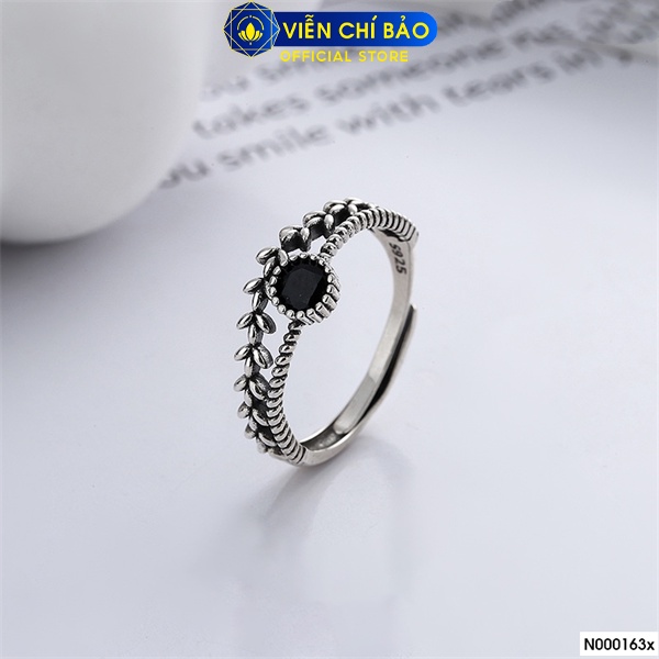 Nhẫn Laurel đá đen chất liệu bạc Thái 925 thời trang phụ kiện trang sức nữ Viễn Chí Bảo N000163x