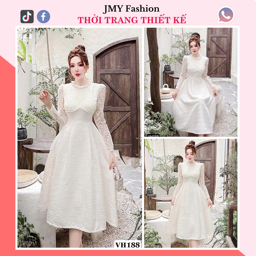 VÁY DẠ XOÈ DỰ TIỆC PHỐI REN DÀI TAY - MC&HàThanh