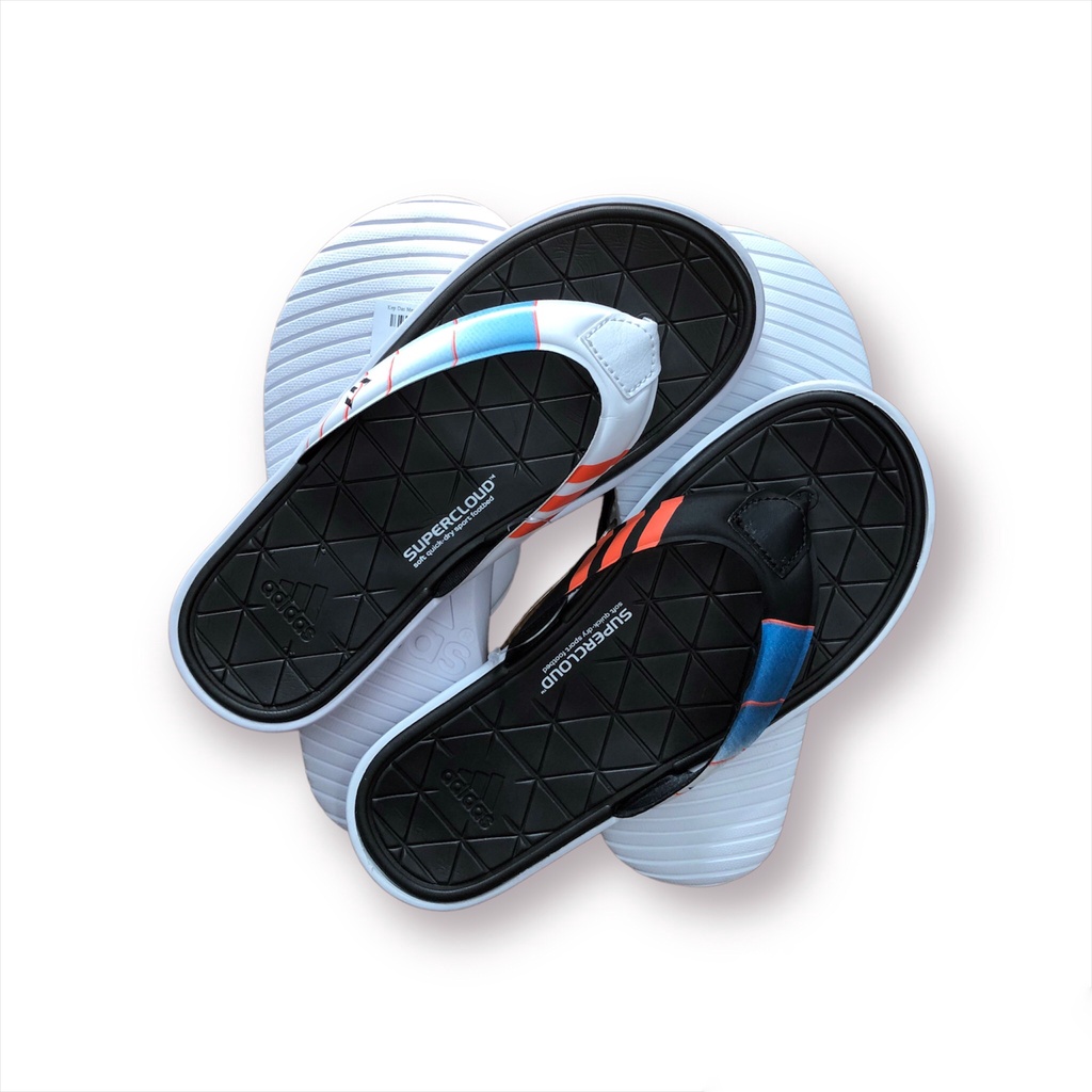 Dép Kẹp Adidas Cao Cấp SuperCloud 3D Quai Trắng - Đen - Dép Siêu Êm Và Nhẹ, Đế Chống Trơn Trượt, Siêu Bền.