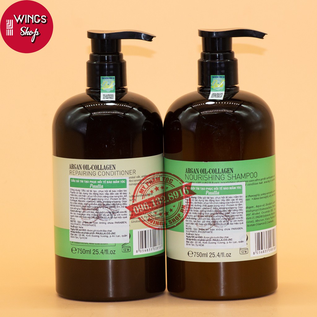 Cặp Gội Xả Paulla Argan Oil Collagen 750ML| Phục Hồi Tế Bào Mầm Tóc, Giảm Gãy Rụng, Kiềm Dầu | Hàng Chính Hãng