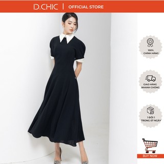 Váy midi xòe a bổ mảnh cổ phối màu d.chic ms: 2813204