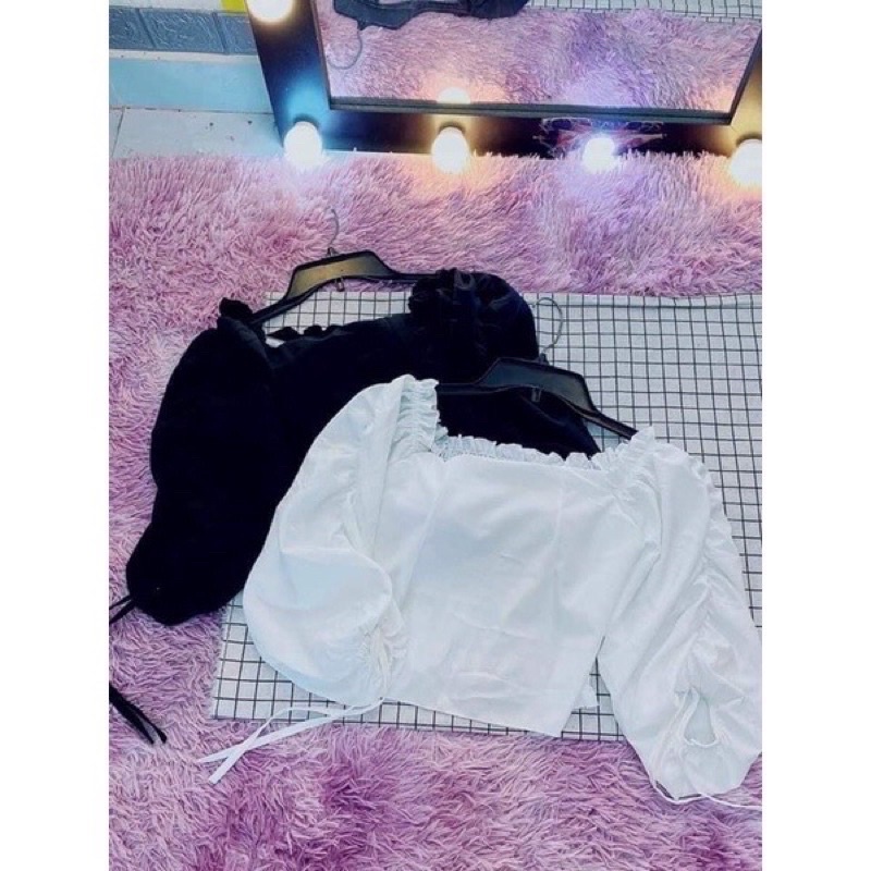 Áo croptop tay ngắn rút dây kèm mút ngực