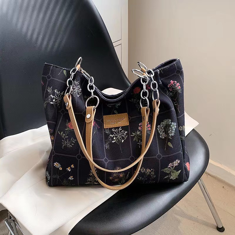 Mischa Túi tote Đeo Vai Bằng Vải canvas Sức Chứa Lớn In Họa Tiết Thời Trang Dễ Phối Đồ Cho Học Sinh