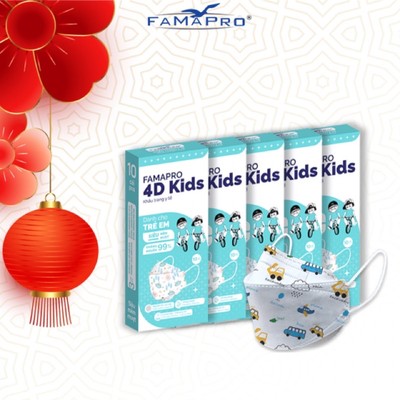 [4D MASK KIDS (KF94)- COMBO 5- HỘP 10 CÁI] Khẩu trang  cao cấp trẻ em 3 lớp Famapro cho bé 15-25Kg