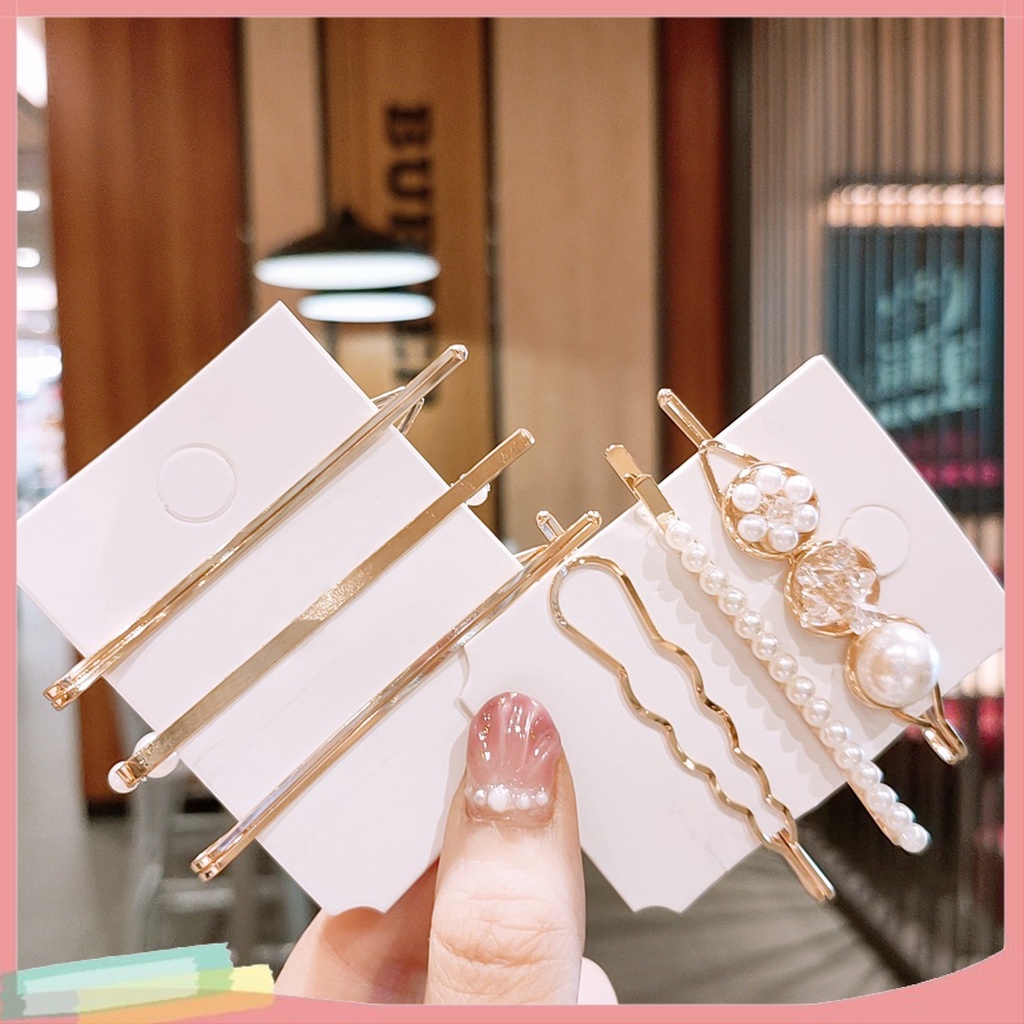 Set 3 KẹP TóC PhốI HạT NgọC Trai Kim Cương Giả ThờI Trang Cho Nữ