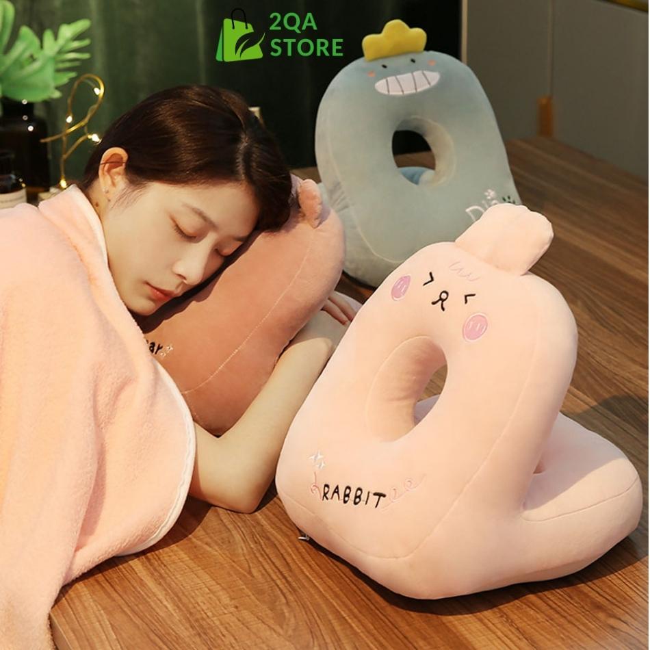 Gối ngủ trưa văn phòng chất lụa băng êm mềm thêu họa tiết dễ tránh mỏi vai cổ,không tê tay