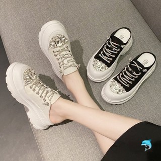 Giày Sục nữ đế xuồng đính đá sáng bling bling. Hàng quảng châu cao cấp có 2 màu đen và trắng