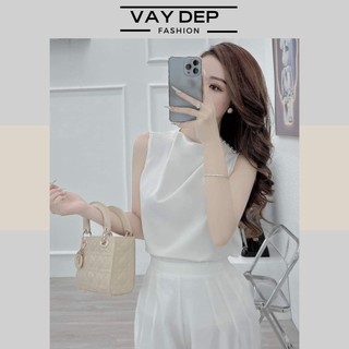 Set lụa cúc vai đen trắng sang trọng cao cấp