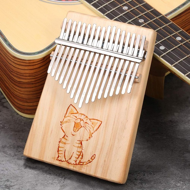 Đàn kalimba 17 phím khắc hình mèo kute , Kalimba gỗ thông tấm cao cấp nguyên khối , đàn piano ngón tay cái giá rẻ