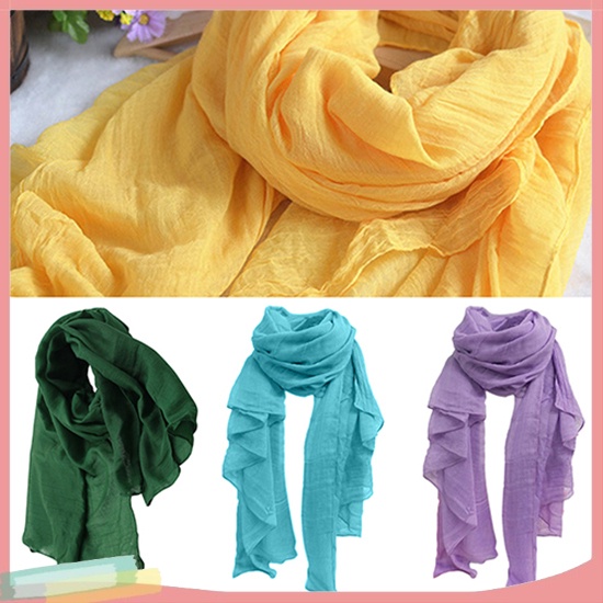 Khăn quàng cổ dài chất liệu vải cotton linen màu trơn thời trang dành cho nữ