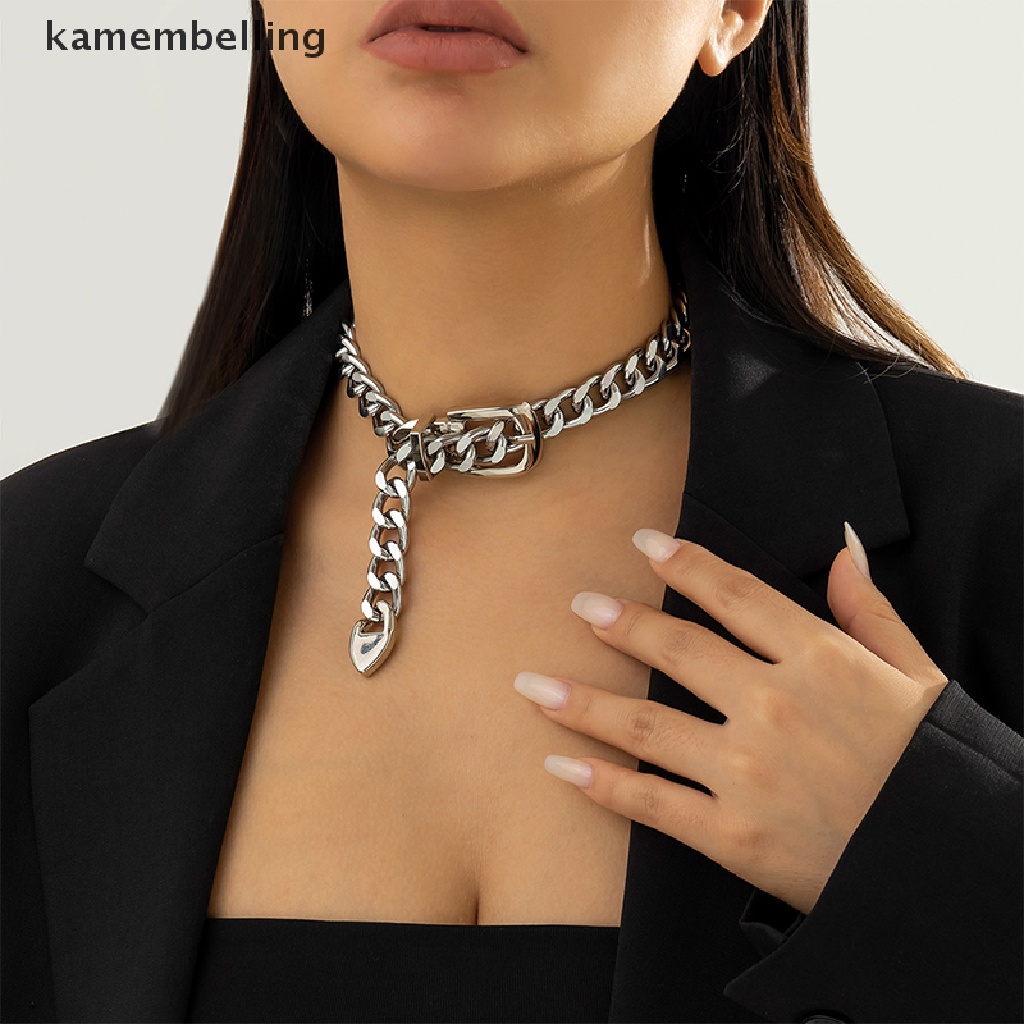 Kamembelling Vòng Cổ Choker Dây Xích Dày Có Khóa Kim Loại Phong Cách Punk Hip Hop Thời Trang Cho Nữ