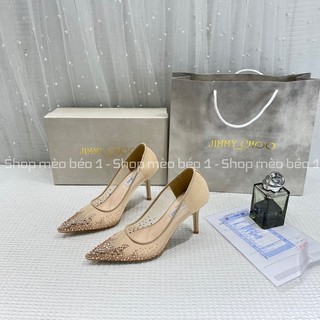 Giày cao gót lưới bạc tán đá gót nhọn fullbox