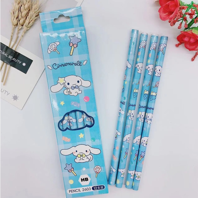 12 cây bút chì Sanrio HB Cinnamoroll bút chì môi trường Melody bút chì hình hoạt hình Kuromi Hex thanh bút chì Purin quà tặng văn phòng phẩm sinh viên