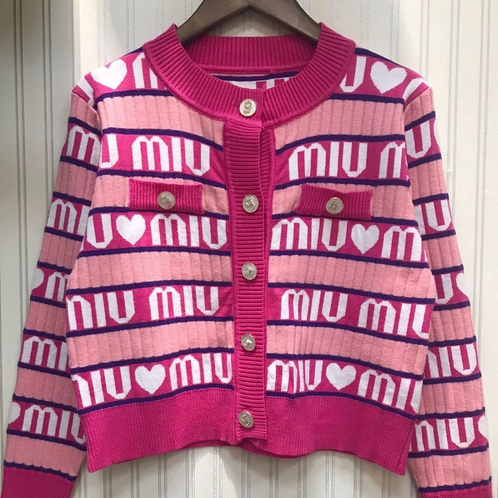 Áo Khoác Cardigan Dệt Kim Dáng Ngắn In Chữ Màu Sắc Thời Trang Xuân Hè 2022 Cho Nữ