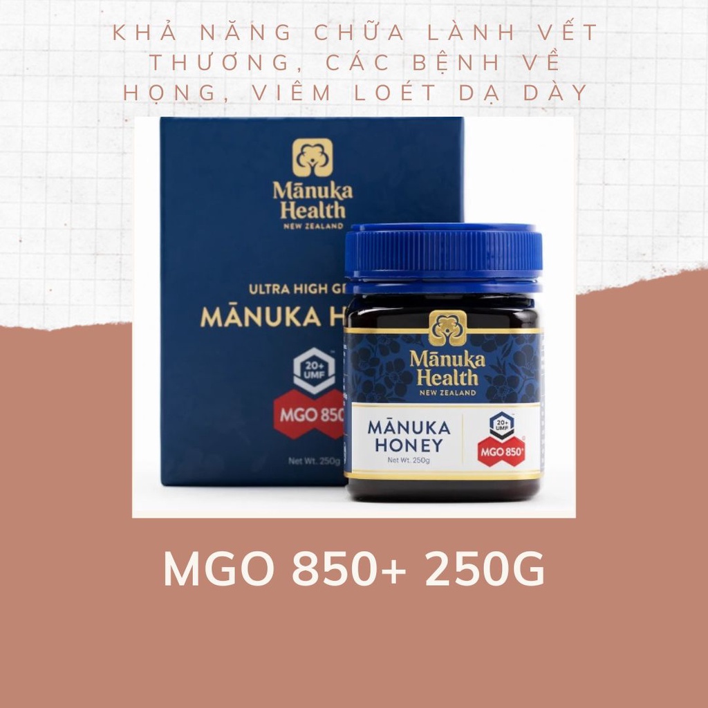 Mật ong cao cấp manuka Úc MGO 850+, Manuka Health Honey hộp 250gr - (bay air, cam kết chính hãng mua trực tiếp tại Úc)