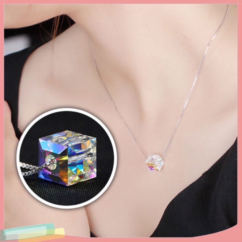 Dây chuyền mặt khối lập phương đa sắc thời trang