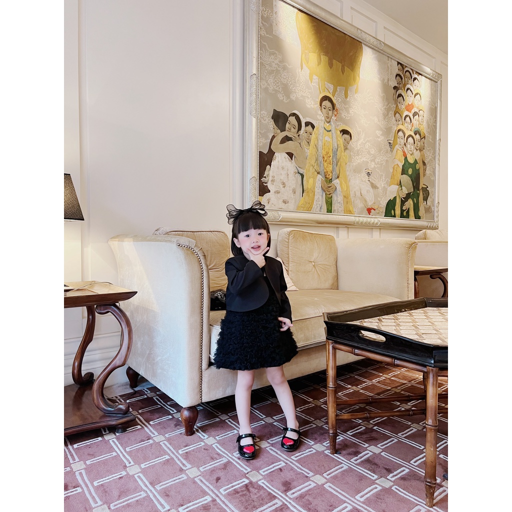 Set tiểu thư áo choàng + váy 2 dây ren đen HEHEHIHI cho bé gái - V21