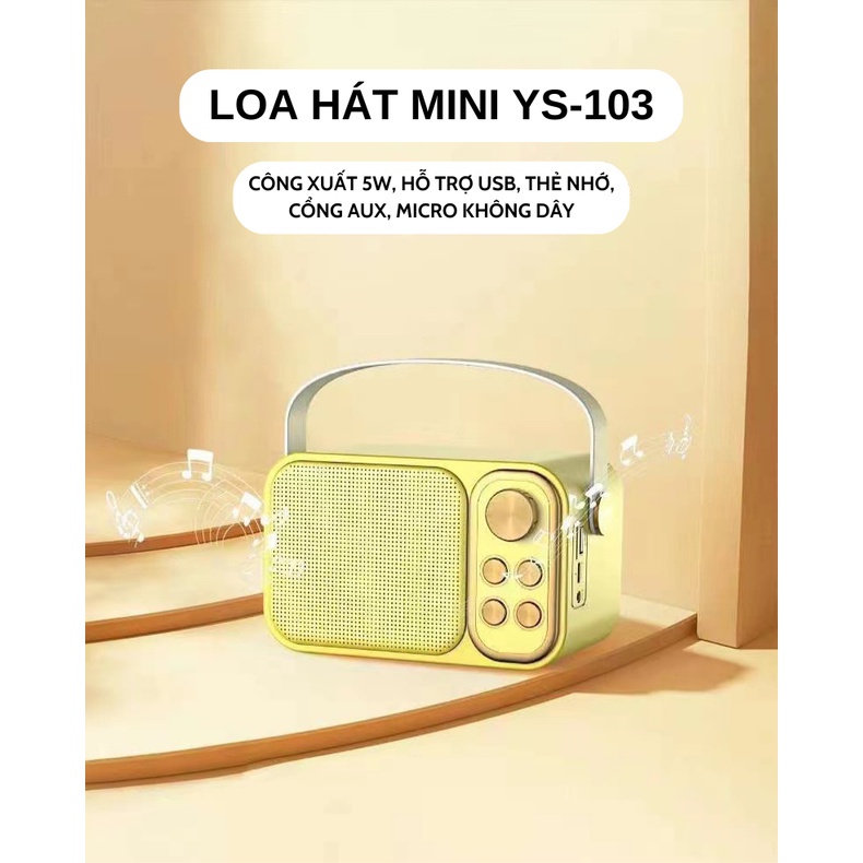 Loa Karaoke Bluetooth YS-103 Kèm 1 Micro Không Dây, Âm Thanh Siêu Hay, Sang Trọng Nhỏ Gọn Tiện Lợi,dễ dàng mang theo