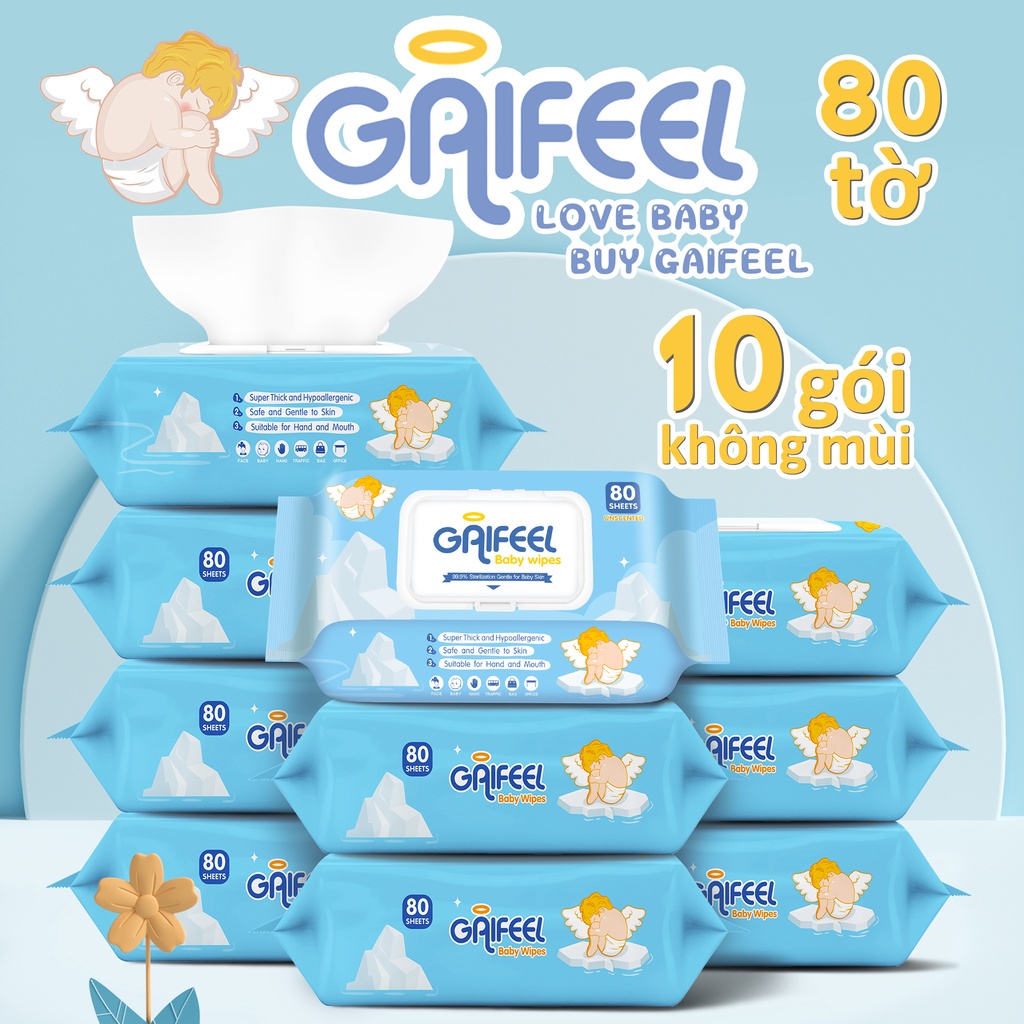 Set 10 gói 800 khăn giấy ướt GAIFEEL khăn ướt dành cho trẻ em