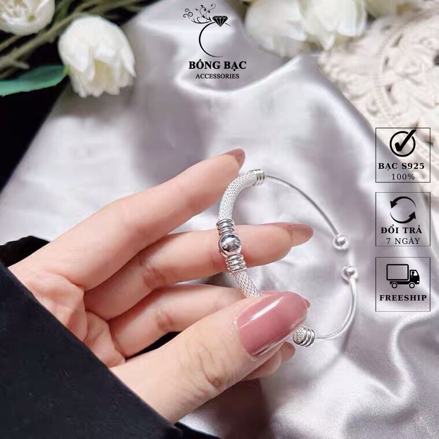 Lắc Tay Bạc Dạng Kiềng Cứng Mẫu Hở Sợi Dệt Cách Điệu Trơn Và Có Bi