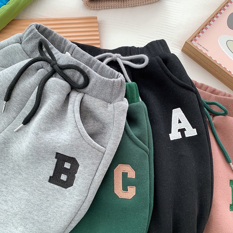 Quần dài nỉ bông cho bé trai bé gái CHỮ siêu mềm đẹp cho bé diện thu đông 8-20kg