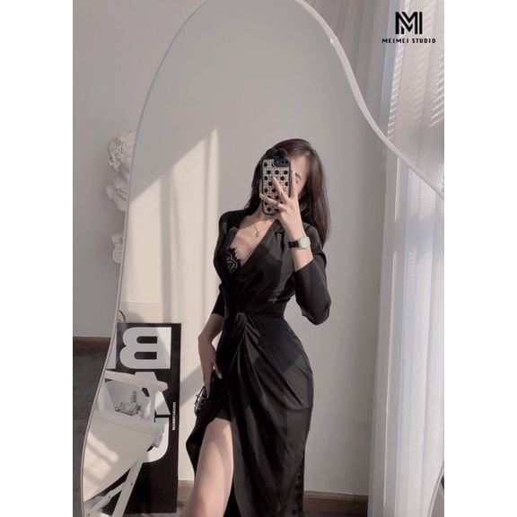 Đầm xoắn eo cổ vest