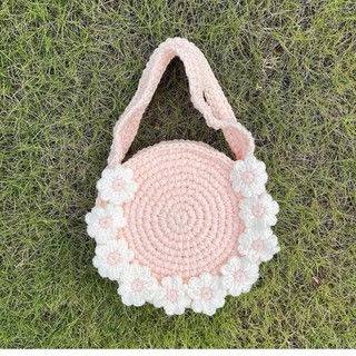 túi len móc đính hoa tiểu thư dễ thương