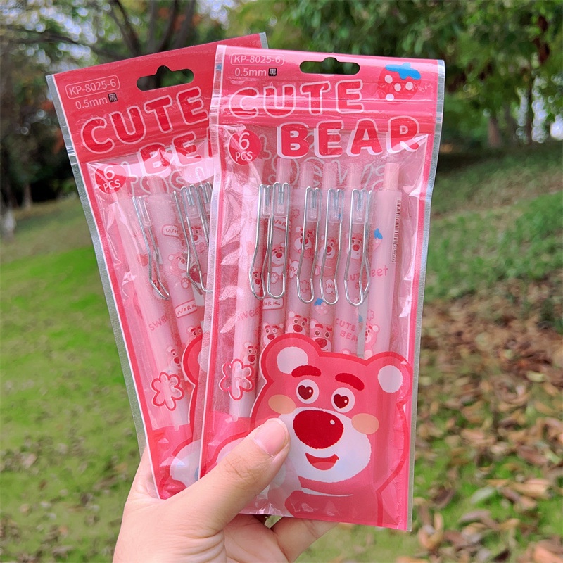 SANRIO Set 6 Bút Mực gel Ngòi 0.5mm Vỏ Kim Loại Họa Tiết Trái Tim Xinh Xắn