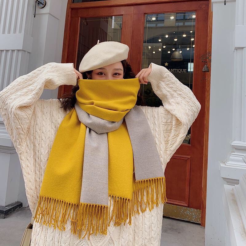 KHĂN CHOÀNG TRƠN MÀU VẢI DẠ LEN LÔNG CỪU HAI MẶT HAI MÀU SANG CHẢNH