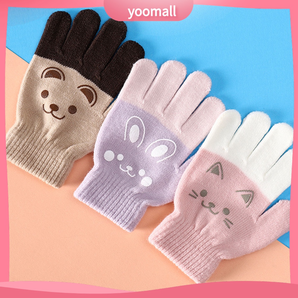 1 Đôi Găng Tay Dệt Kim Dày Giữ Ấm In Họa Tiết Thú Hoạt Hình Dễ Thương Cho Bé