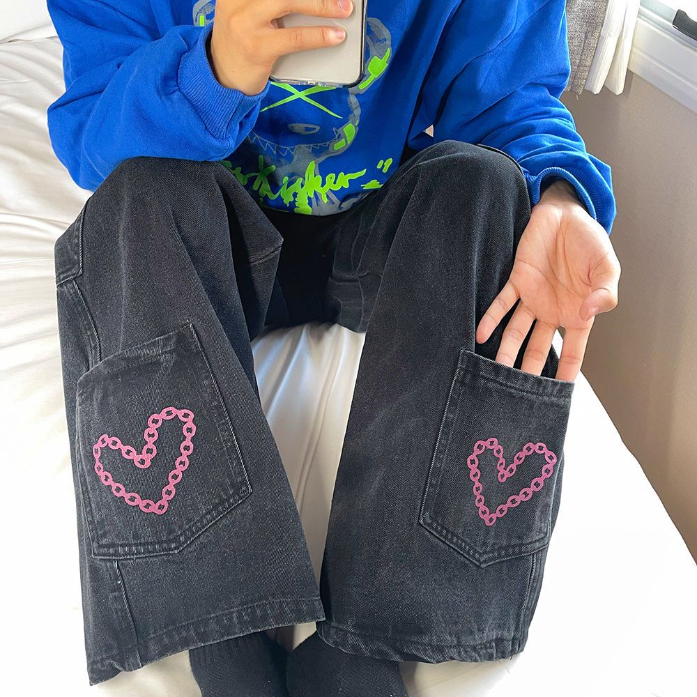 Quần jean COZOKC lưng cao in họa tiết cá tính hợp thời trang