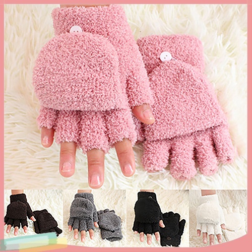 Đôi găng tay hở ngón ấm áp màu trơn cá tính cho nữ