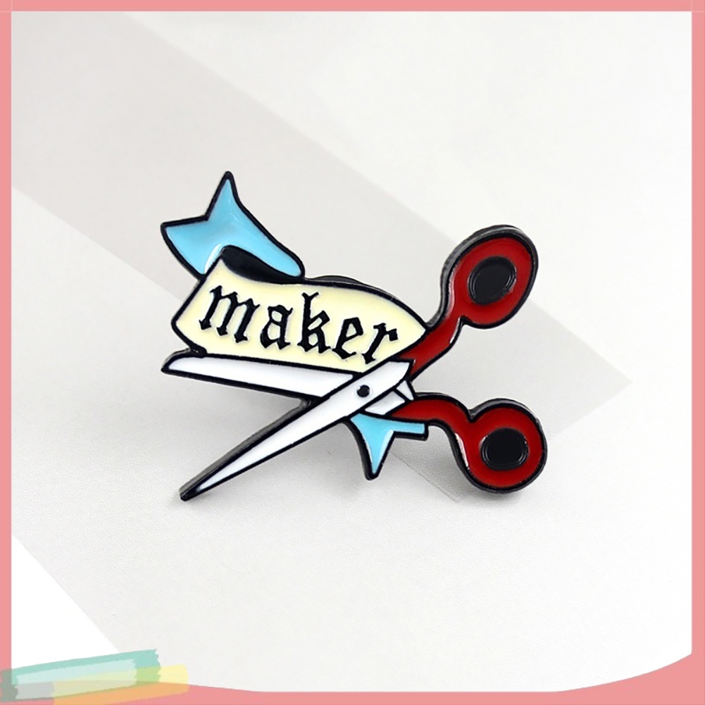 【LK】Scissors Ribbon Letters Enamel Brooch Pin Badge Hat Jeans Collar Clothes Decor