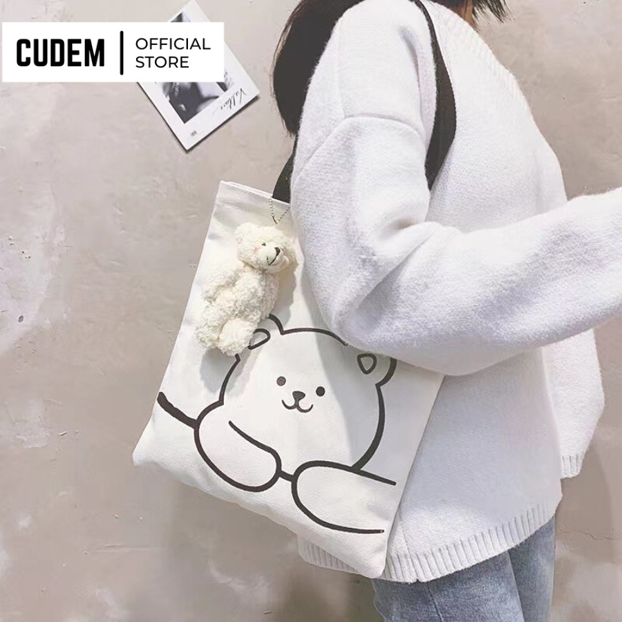 Túi tote vải canvas giá rẻ đeo chéo đi học có khóa kéo phong cách Hàn Quốc kích thước 35x40cm T1