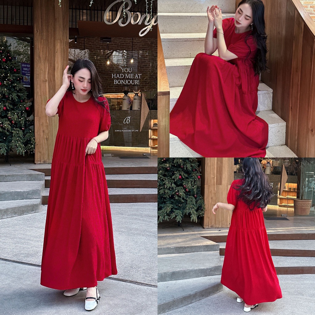 Váy xòe tầng dài cộc tay MACS - Xuân Dress