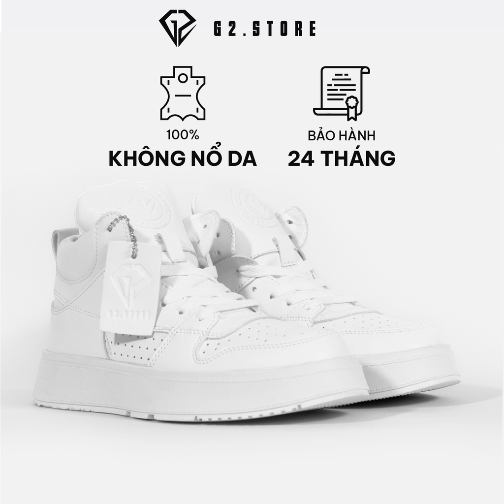 Giày Sneaker trắng G2 kiểu dáng thể thao bằng da PU cao cấp chống nhăn