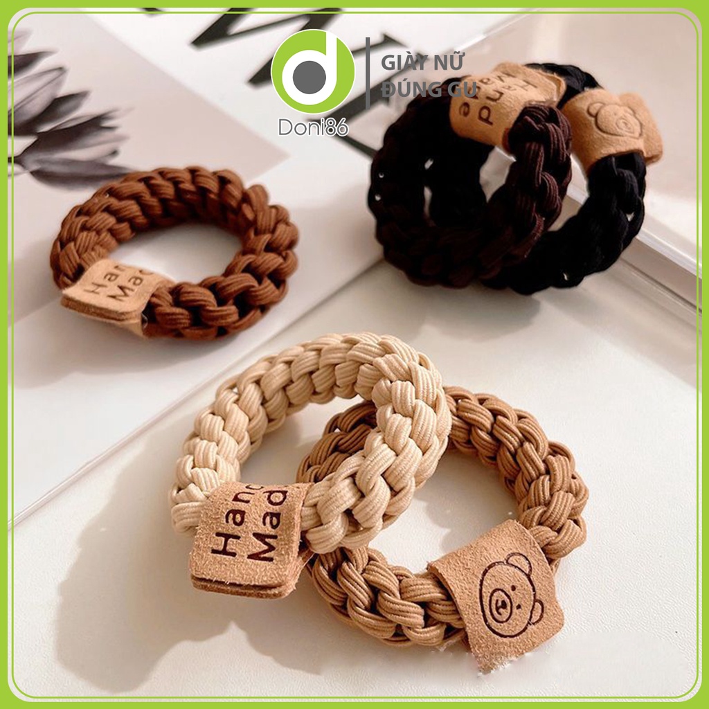 Thun cột tóc tết bằng sợi thun mác gấu bằng da siêu dễ thương - Doni - DOPK296