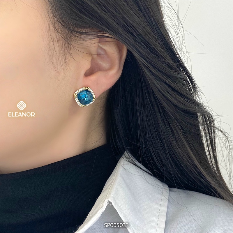 Bông tai nữ chuôi bạc 925 Eleanor Accessories hình vuông đính đá xanh phụ kiện trang sức 5033
